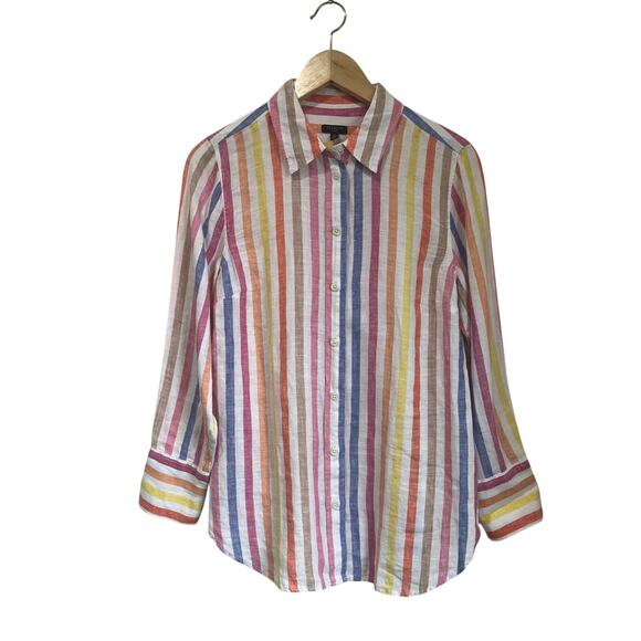 Talbots Petite Striped Linen Button Down Shirt 100% Linen Size M Petite - Picture 2 of 10